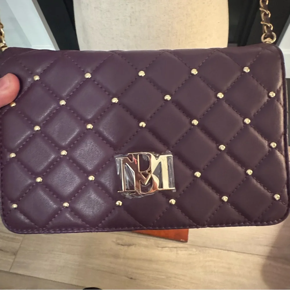 👜 Badgley Mischka Quilted Plum Crossbody | Studded Vegan Leather | NWT